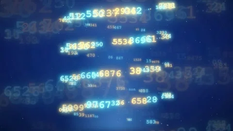 Abstract digital data stream with floating numbers and binary code on dark blue Stock-Footage 343444490