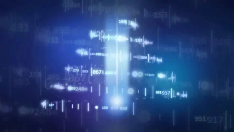 Abstract digital data stream with floating numbers and binary code on dark blue Stock-Footage 343444820