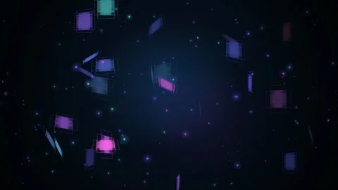 Abstract Digital Data Stream with Floating Glowing Squares and Particles on 库存影片 345428582
