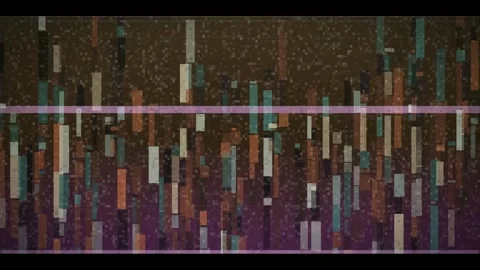 Abstract Digital Data Stream with Floating Geometric Blocks and Glitch Effects 動画素材 345756814