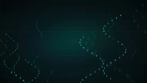 Abstract digital data stream with flowing binary code particles on a dark teal Stock Footage 336772087