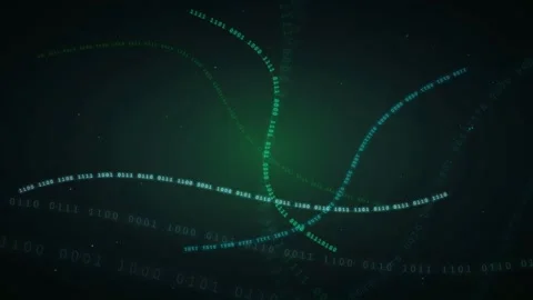 Abstract digital data stream with flowing binary code numbers on a dark green Stock Footage 336779813