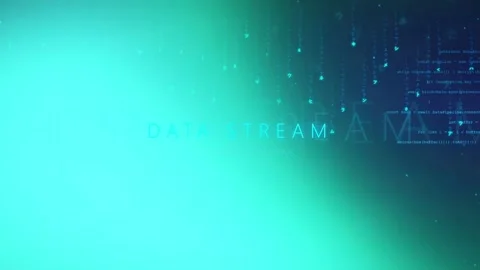 Abstract digital data stream with flowing binary code and glowing particles on Video stock 336781135