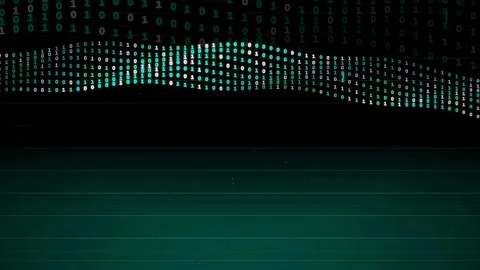 Abstract Digital Data Stream with Flowing Binary Code Waves on Dark Green Stock Footage 339323819