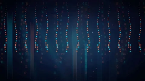 Abstract digital data stream with flowing binary code and glowing particles on Stock Footage 339323996