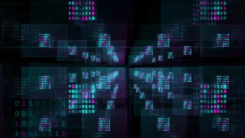 Abstract digital data stream with flowing binary code and glowing geometric Stock Footage 339324760