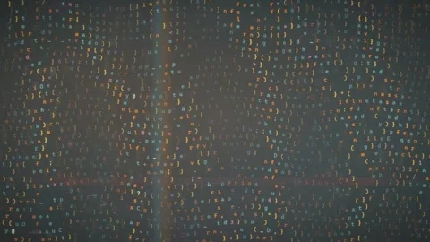 Abstract digital data stream with flowing code characters and glitch effects on Stock Footage 339957805
