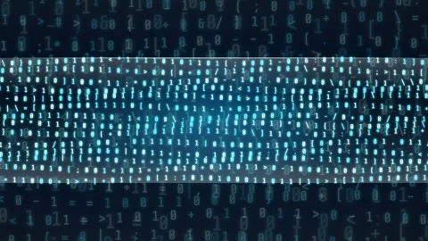 Abstract digital data stream with flowing binary code and glowing blue light 库存影片 341826535
