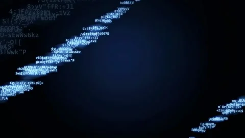 Abstract digital data stream with flowing binary code and characters on dark Stock-Footage 343153112