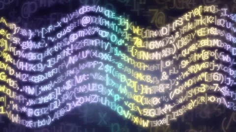 Abstract digital data stream with flowing waves of glowing computer code and Stock Footage 343157095