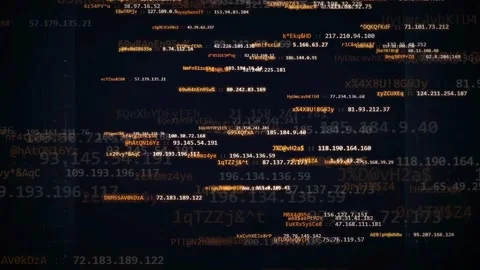 Abstract digital data stream with flowing binary code and network addresses on Video stock 343158639