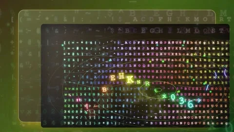Abstract digital data stream with flowing multicolored alphanumeric characters Stock Footage 343160546