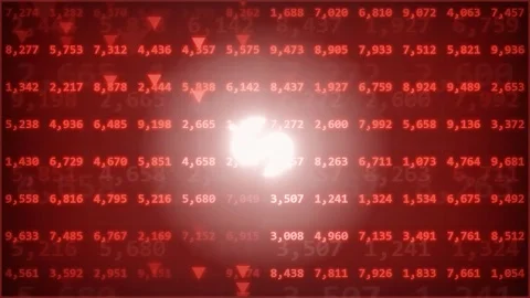 Abstract digital data stream with flowing numbers and financial symbols on a Stock Footage 343443358