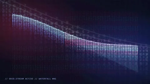 Abstract digital data stream with flowing blue and purple particles on a dark Stock Footage 343869454