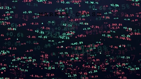 Abstract digital data stream with fluctuating financial stock market numbers Stock Footage 343873391