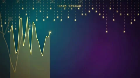 Abstract Digital Data Stream with Fluctuating Financial Graph and Binary Code Stock Footage 343873908