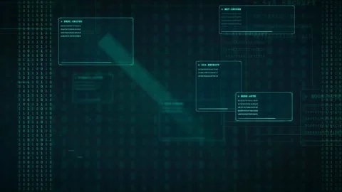 Abstract Digital Data Stream with Futuristic HUD Interface and Binary Code Stock Footage 339318813
