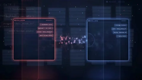 Abstract Digital Data Stream with Futuristic HUD Interface and Glowing Network 库存影片 343166606