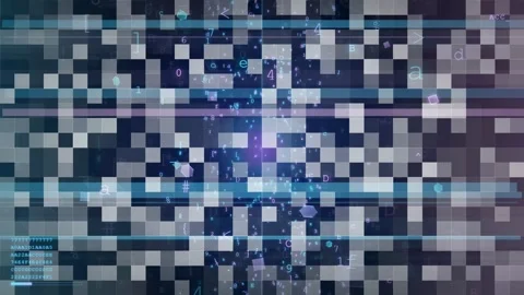 Abstract Digital Data Stream with Glitch Effects and Floating Binary Code on Video stock 343164733