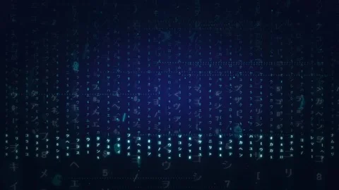 Abstract digital data stream with glowing blue binary code and characters on Stock Footage 336772352