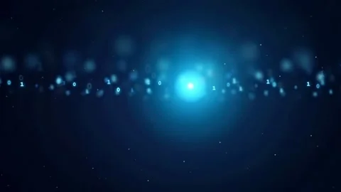 Abstract digital data stream with glowing blue particles and binary code Stock Footage 336774738