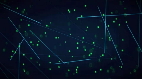 Abstract Digital Data Stream with Glowing Binary Code and Geometric Lines on Stock Footage 336774825