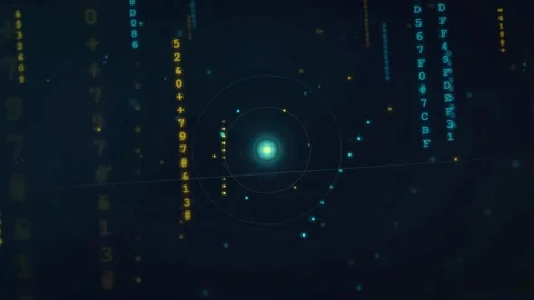 Abstract Digital Data Stream with Glowing HUD Interface and Floating Binary Stock Footage 336775248