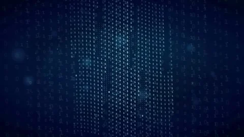 Abstract Digital Data Stream with Glowing Blue Binary Code Falling on Dark Stock Footage 336778691