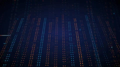 Abstract Digital Data Stream with Glowing Blue and Orange Particles Moving in Stock Footage 336779355