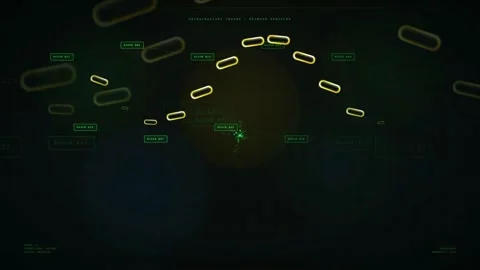 Abstract Digital Data Stream with Glowing Golden Particles and HUD Interface on Stock Footage 339317492
