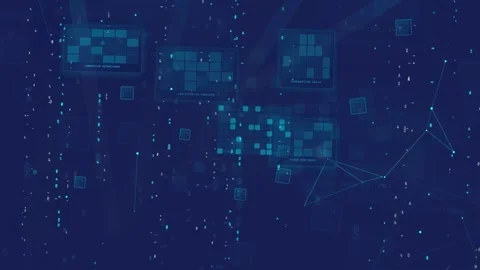 Abstract Digital Data Stream with Glowing Blue Particles and Futuristic HUD Stock Footage 339318346