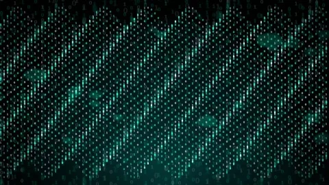 Abstract Digital Data Stream with Glowing Cyan Binary Code Particles Moving on Stock Footage 339318800
