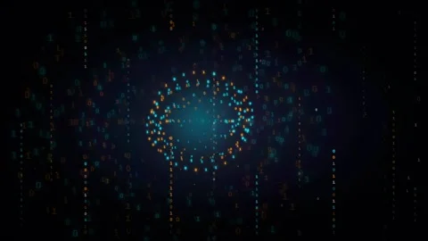 Abstract Digital Data Stream with Glowing Binary Code Particles Forming a Stock Footage 339318921
