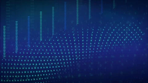 Abstract digital data stream with glowing blue particles and binary code on Stock Footage 339318934