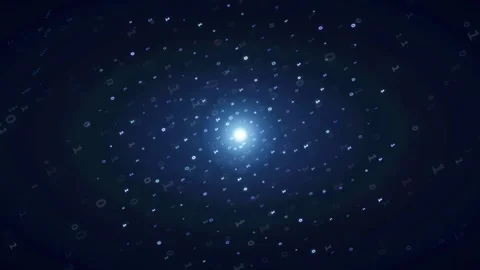 Abstract digital data stream with glowing blue binary code particles rotating Stock Footage 339319087