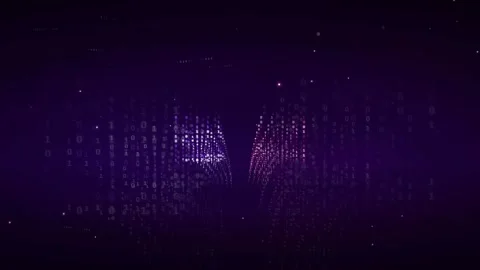 Abstract Digital Data Stream with Glowing Binary Code Particles on Dark Purple Video stock 339320279