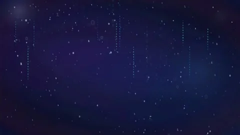 Abstract Digital Data Stream with Glowing Binary Code Particles on Dark Blue Stock Footage 339320508
