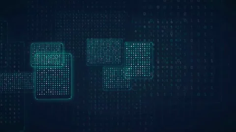Abstract digital data stream with glowing blue binary code and floating Stock Footage 339320841