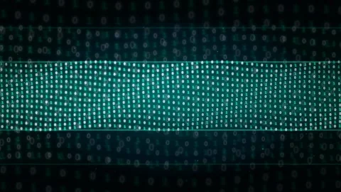 Abstract digital data stream with glowing teal binary code moving across a dark Stock Footage 339321027