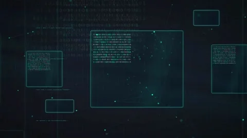 Abstract digital data stream with glowing blue holographic interfaces and Stock Footage 339321786