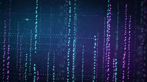 Abstract digital data stream with glowing binary code falling in blue and Stock Footage 339322808