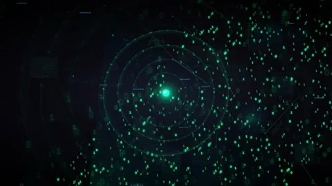 Abstract Digital Data Stream with Glowing Green Binary Code and Futuristic HUD Stock Footage 339323252