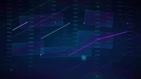 Abstract Digital Data Stream with Glowing Blue and Purple Lines and Binary Code Stock Footage 339323665