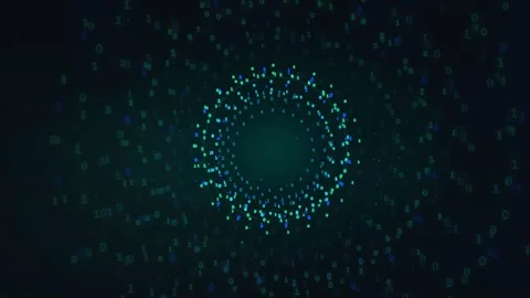 Abstract Digital Data Stream with Glowing Binary Code Particles Forming a Stock Footage 339323835