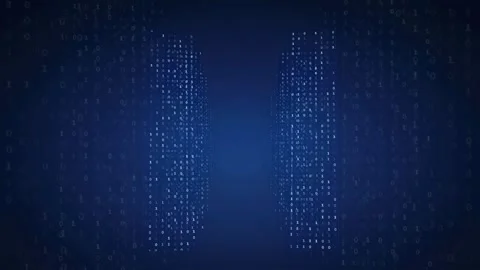 Abstract Digital Data Stream with Glowing Binary Code Particles on Dark Blue Stock Footage 339323969