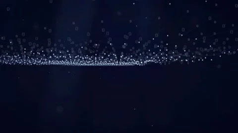Abstract Digital Data Stream with Glowing Particles and Binary Code on Dark Stock Footage 339324063