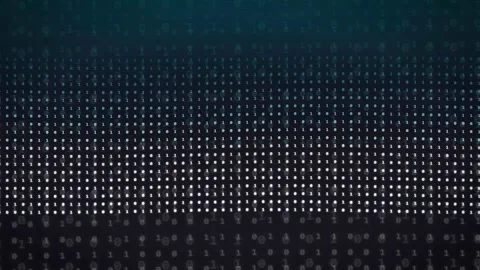 Abstract digital data stream with glowing binary code particles moving across a Stock Footage 339324443