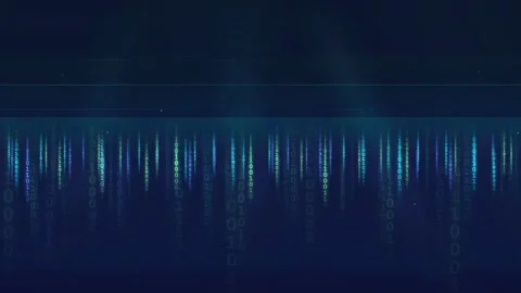 Abstract Digital Data Stream with Glowing Binary Code Particles on Dark Blue Stock Footage 339325027