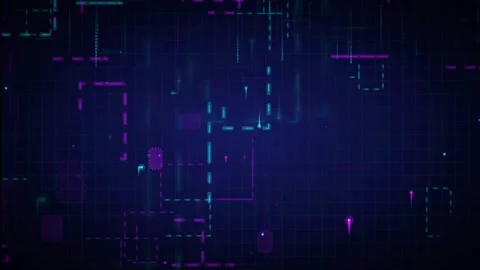 Abstract Digital Data Stream with Glowing Blue and Purple Geometric Lines on Stock Footage 339325476