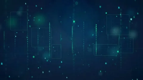 Abstract digital data stream with glowing blue particles and geometric frames Stock Footage 339326164